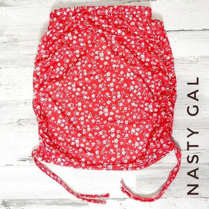Nasty Gal‎ Collection Floral Ruched Skirt Red White Floral Size 8
